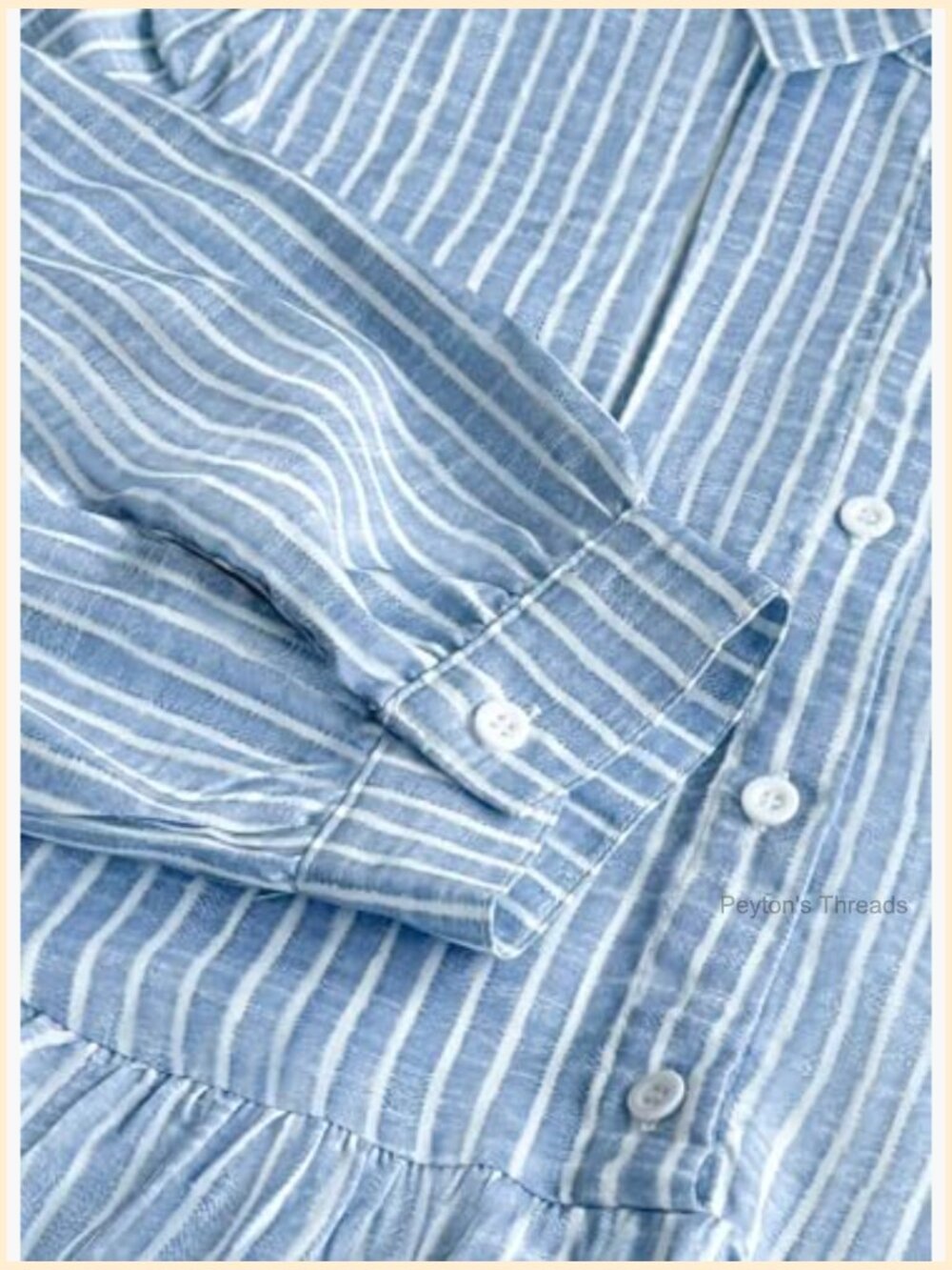 Striped Shirt Maxi Dress with Pockets 3/4 Sleeve V-Neck - Picture 5 of 7